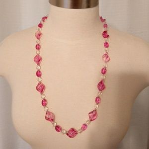 True vintage fruit punch pink long beaded necklace